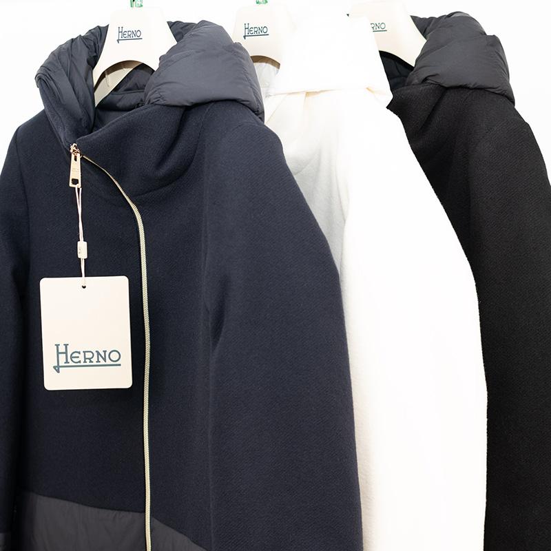 HERNO（ヘルノ） | ウールナイロン異素材コンビ ネイビー ダウンコート