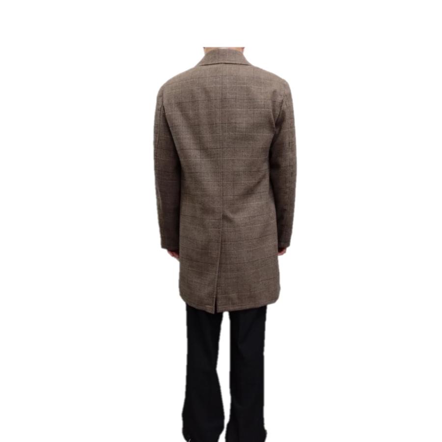 メンズビジネスステンカラーコート ミドル丈 ウール混 グレンチェック