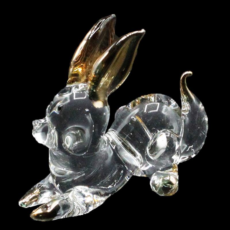 クリスタル ガラス製 開運 干支の置物 卯 うさぎ 小サイズ 金俵 赤い