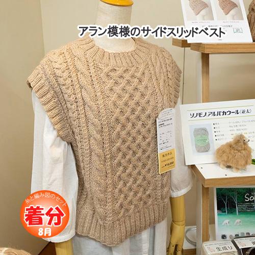 アラン模様のサイドスリットベスト 編み物キット : 毛糸のプロショップ