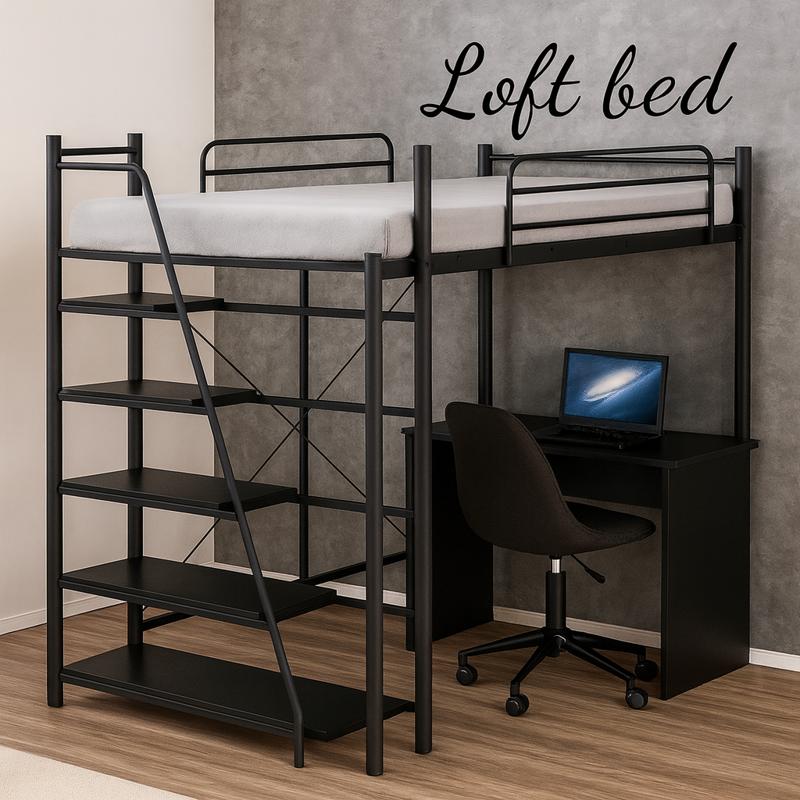 ロフトベッド 階段付き ハイタイプ シングル 宮棚 コンセント 収納