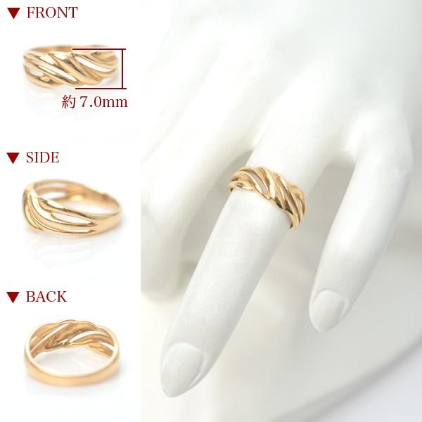 18金 リング k18 指輪 ゴールド ウエーブ 波 スクロール モチーフ 19号