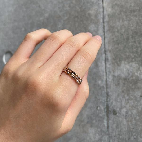 リング k18 18金 指輪 細長カットボール ミラーボール コイル