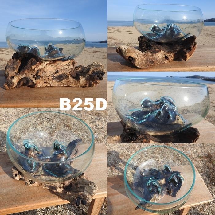 吹きガラスと天然木のオブジェ B25 金魚鉢 メダカ水槽 花瓶 流木ガラス