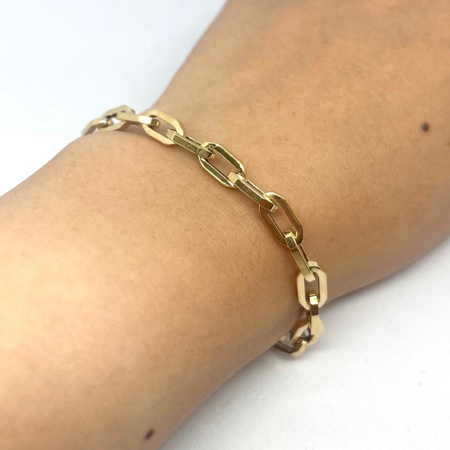 18金 ペーパークリップ チェーン ブレスレット 幅5.2mm 20cm 18＋2cm