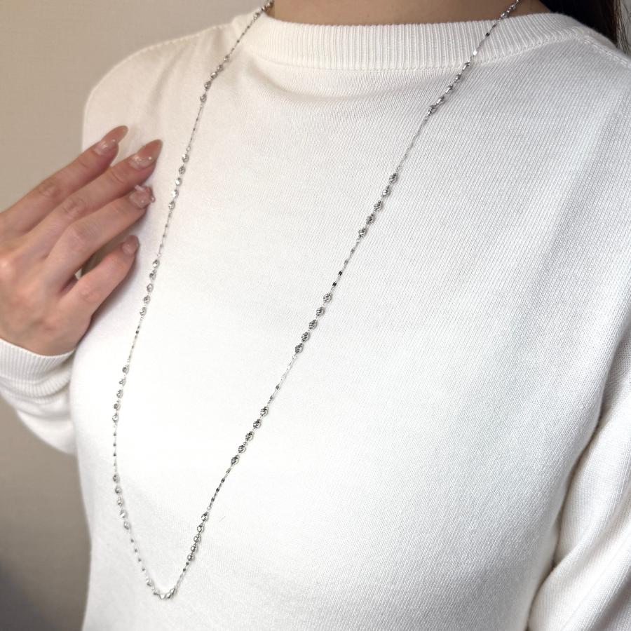 ロング ネックレス プラチナ カットボール 85cm ペダルチェーン 2WAY