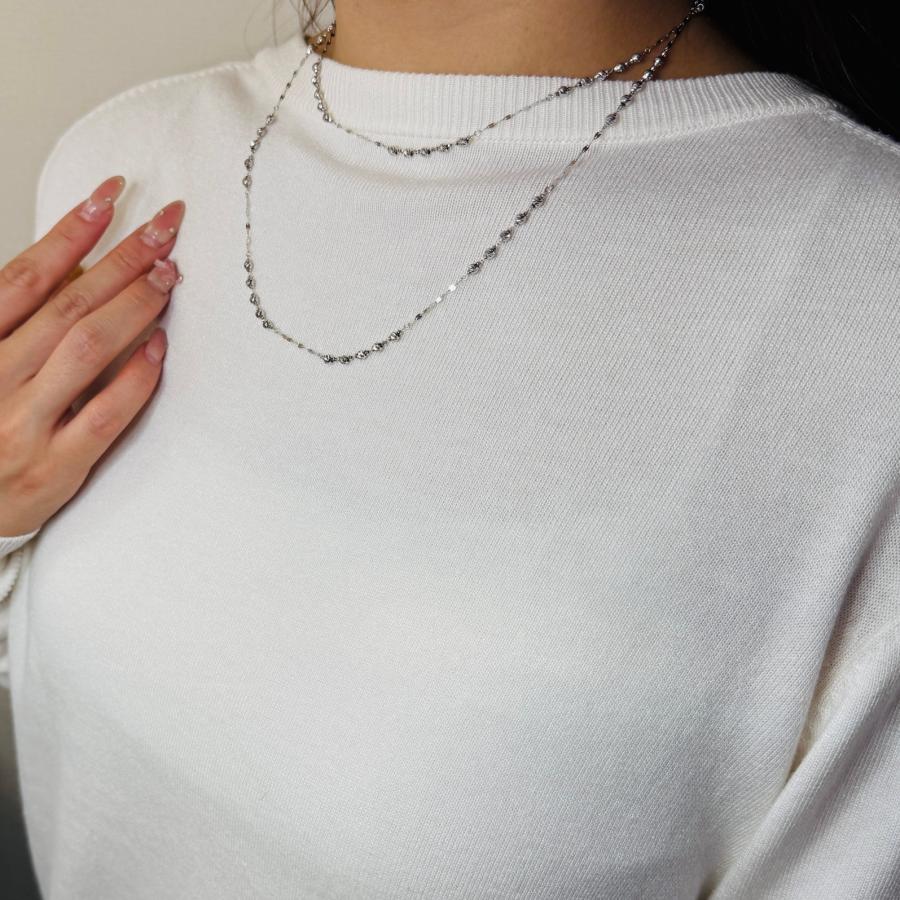 ロング ネックレス プラチナ カットボール 85cm ペダルチェーン 2WAY