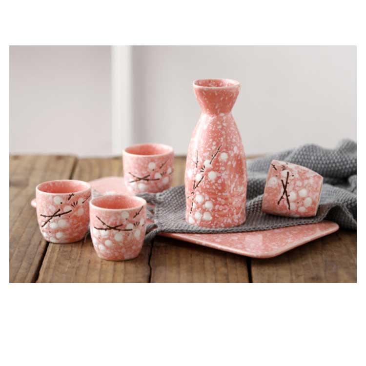 徳利セット トレー付き おちょこ 6点セット 花柄 梅の花 和風 盃 お