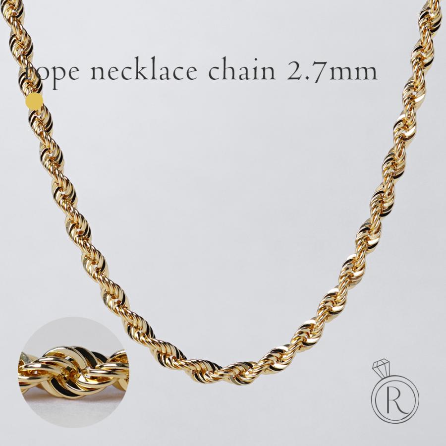 K18 ロープ ネックレスチェーン 2.7mm レディース ネックレス パイプ