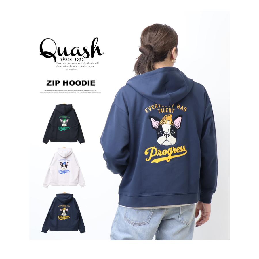 Quash クアッシュ イヌサガラ刺繍 スウェットジップパーカー 裏毛