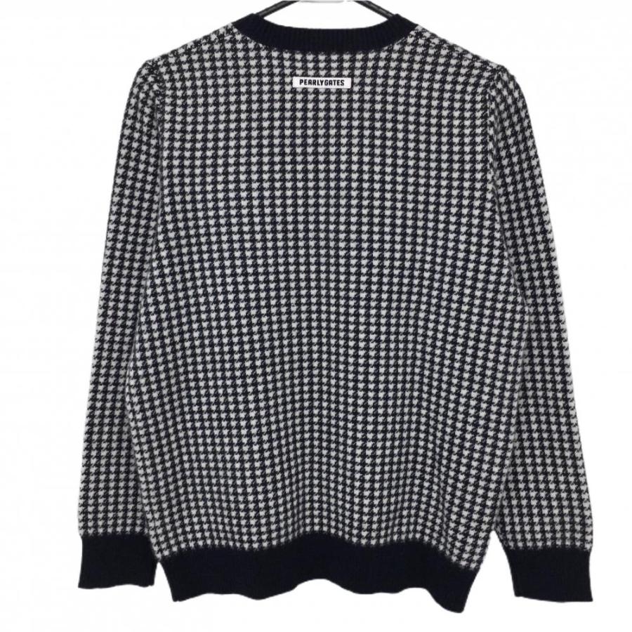 美品】パーリーゲイツ セーター 白×ネイビー 千鳥格子 カシミヤ混