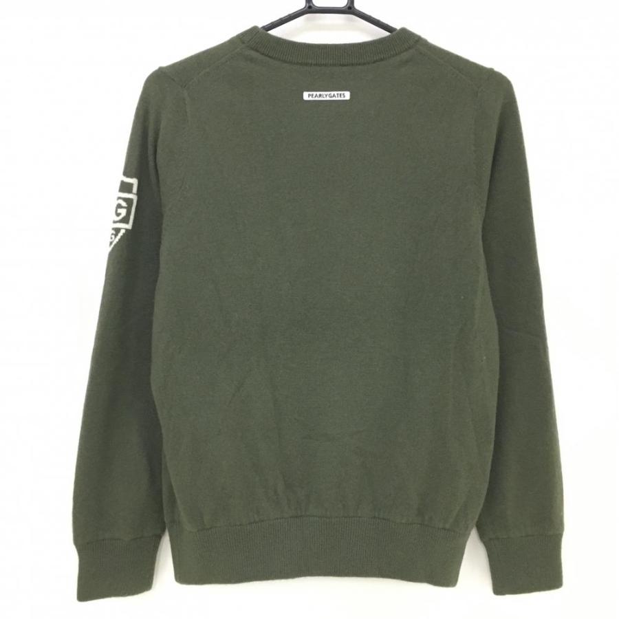 美品】パーリーゲイツ 裏地付きセーター カーキ×白 カシミヤ ニット