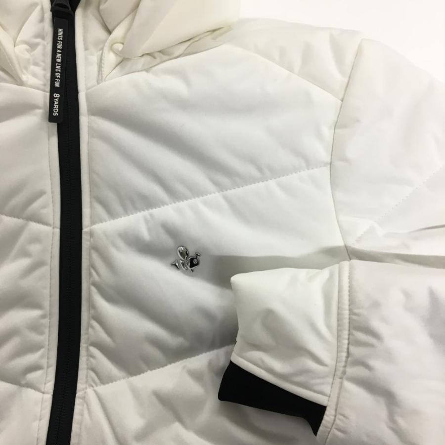 超美品】ハチヤーズ 2WAY中綿ジャケット 白×黒 ラバーロゴ フード着脱