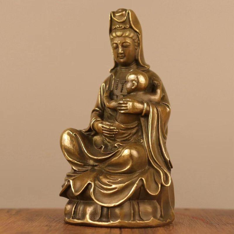 送子観音菩薩 菩薩像 観音像 風水 置物 オブジェ 銅製 仏像 子宝 祈願