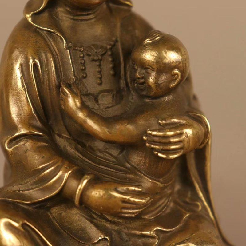 送子観音菩薩 菩薩像 観音像 風水 置物 オブジェ 銅製 仏像 子宝 祈願