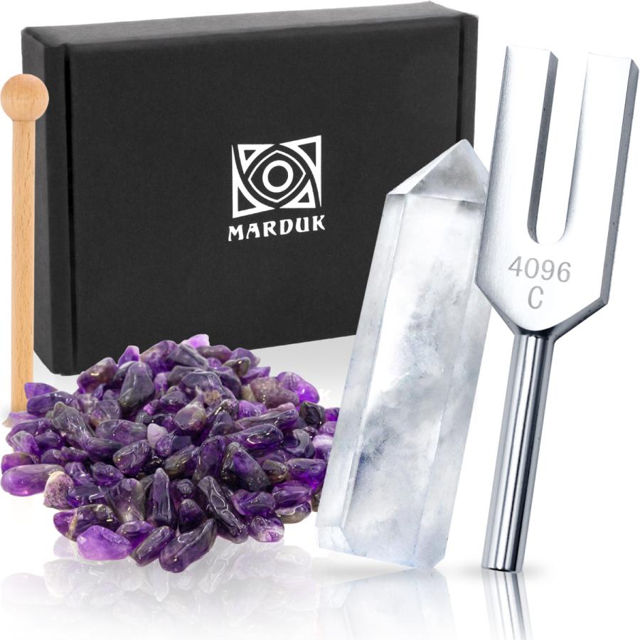 クリスタルチューナー音叉 療法 4096hz 水晶 天然石 さざれ石 セット