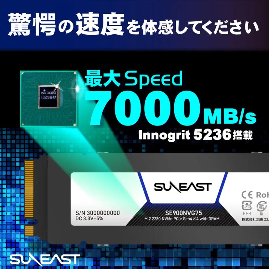 SUNEAST SUNEAST・SE900NVG75-02TB・2TB 容量・内蔵SSD・PCIe Gen4x4 M
