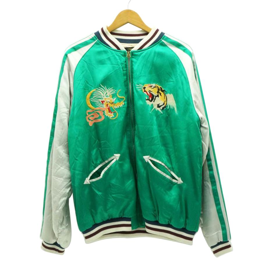 HOUSTON ヒューストン/レーヨンスカジャン/緑/龍×虎/日本地図/51220/AB
