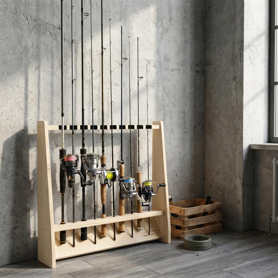 WOODWORKS ロッドスタンド 10本掛 (色：ナチュラル) 木製 日本製 片面