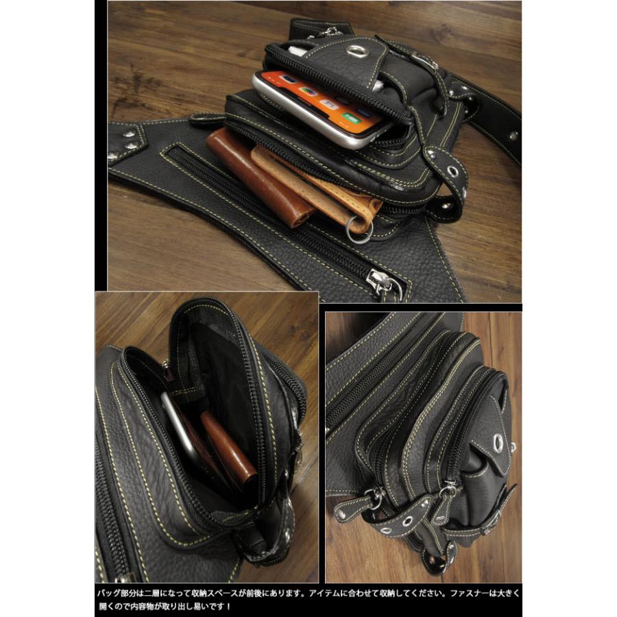 ウエストバッグ レザー レッグベルト付き ヒップバッグ ポーチ