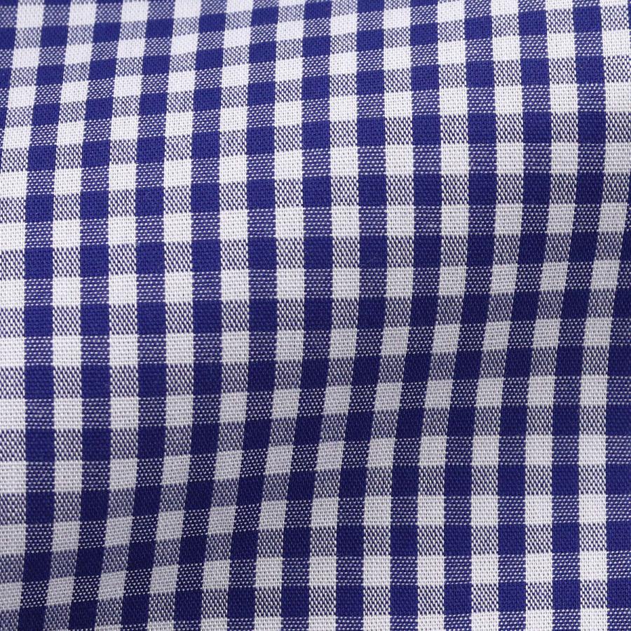 ワイシャツ ラウンドカラー ギンガム チェック ネイビー 日本製 綿100
