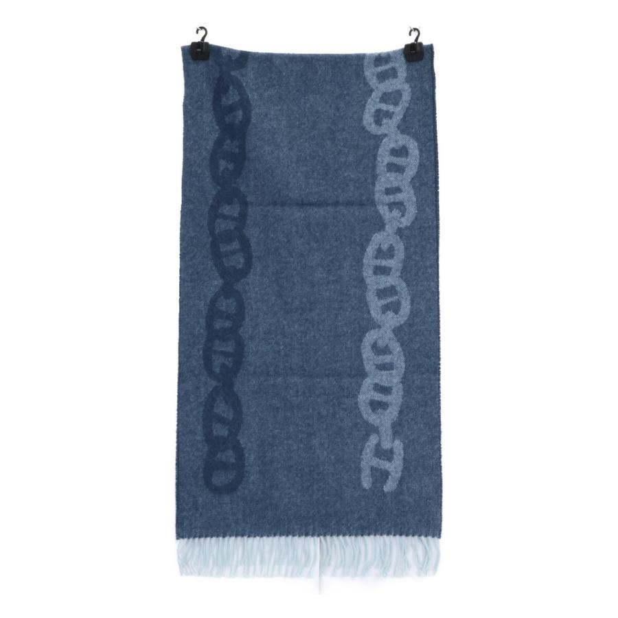 HERMES エルメス ロゴ刺繍 クレイジーチェーン カシミヤ フリンジ