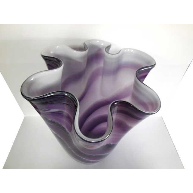 送料無料 ◇ ガラス工芸 花瓶 紫 YAMAYA GLASS CRAFT JAPAN 昭和レトロ