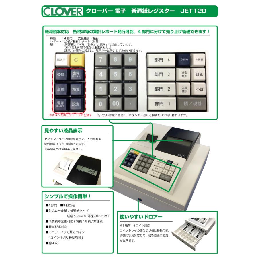 クローバー電子 レジスター JET120 本体のみ 普通紙タイプ 小型