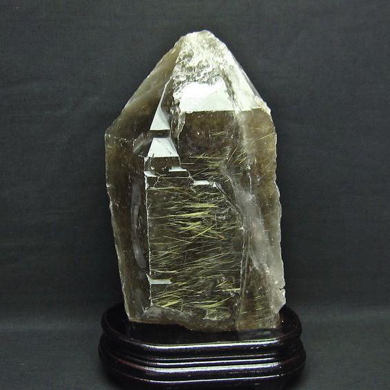 3Kg スモーキークォーツ 煙水晶 原石 ルチルクォーツ入り 台座付属