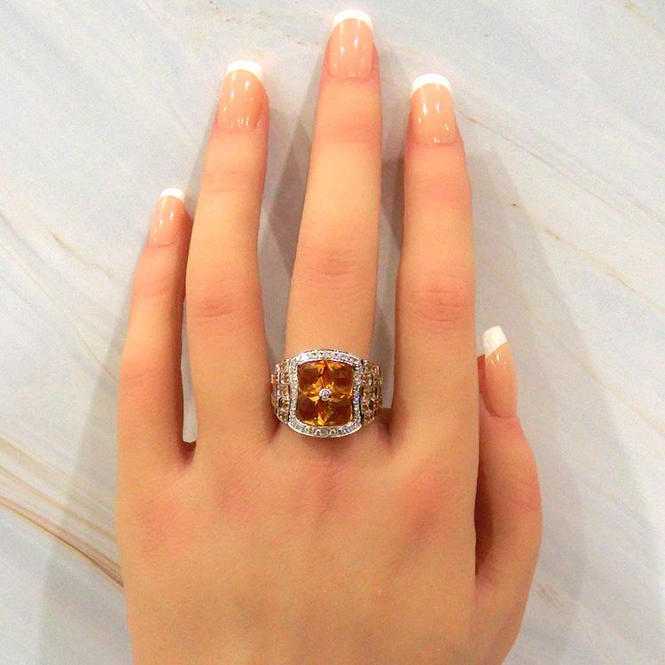 11月誕生石 シトリン リング 指輪 18金 ホワイトゴールド K18WG