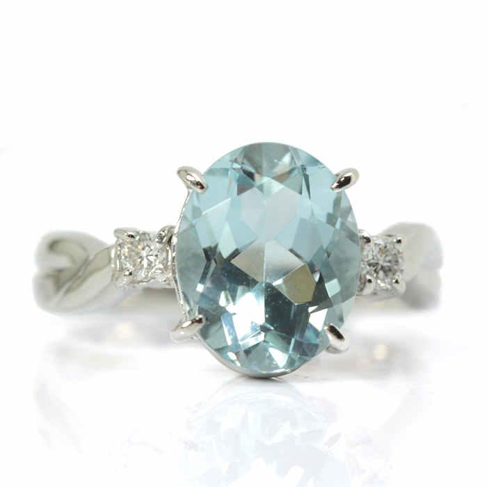 天然 アクアマリン リング 2.48/0.08ct Pt900 8号 プラチナ 大粒
