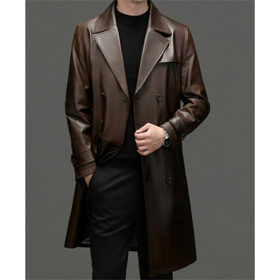 レザーコート 本革 本革コート トレンチコート 膝丈 牛革 ロングコート
