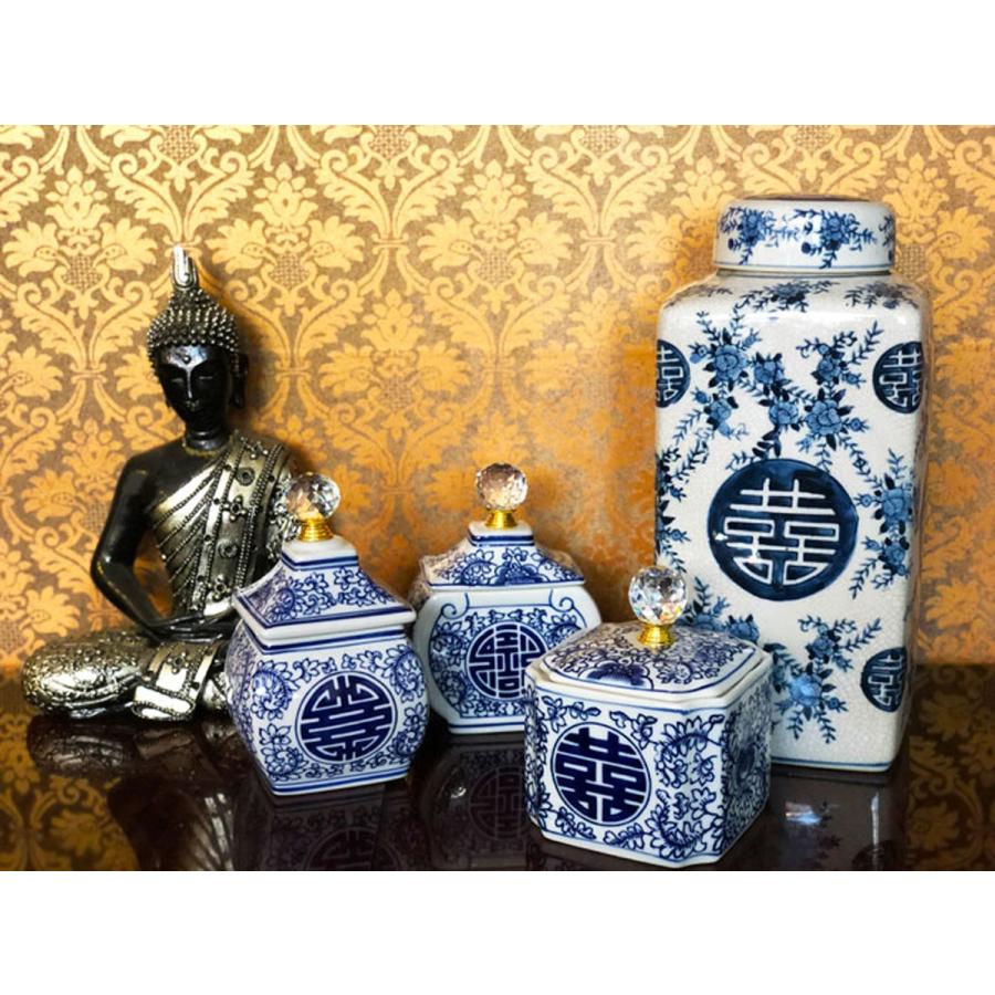 THE-SECRET-GARDEN シノワズリ クリスタル蓋付青白陶器 全3種類 飾り壺