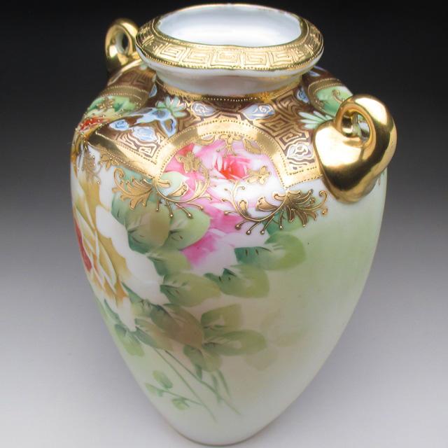 ノリタケ オールドノリタケ 金盛り薔薇絵 花瓶 25cm : アンティーク