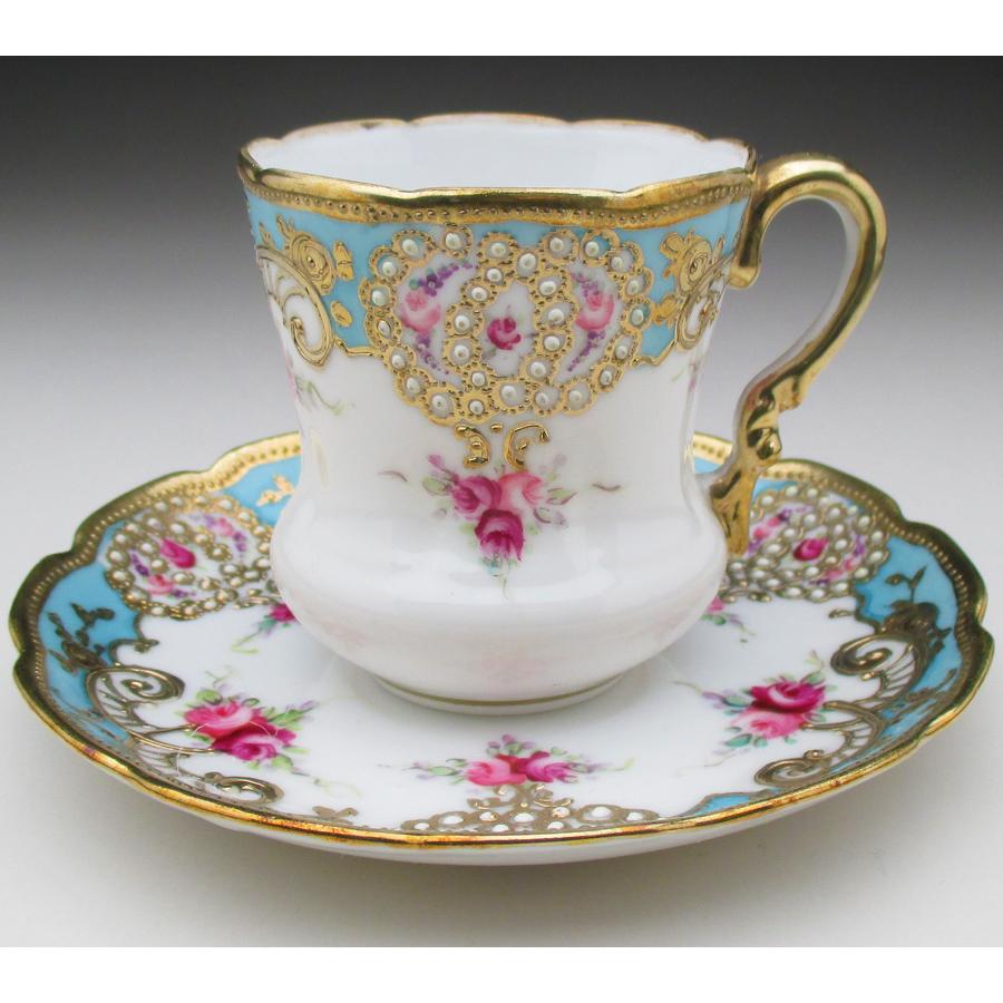 ノリタケ オールドノリタケ 金盛りジュール薔薇絵 カップ＆ソーサー (b