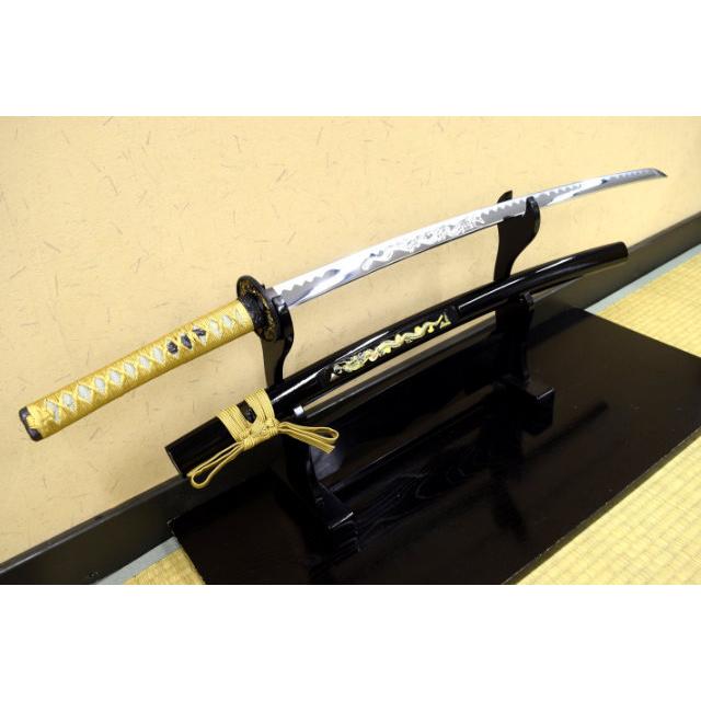 模造刀 彫金 竜金 大刀 刀身竜彫 クリーニングクロス付セット 国産