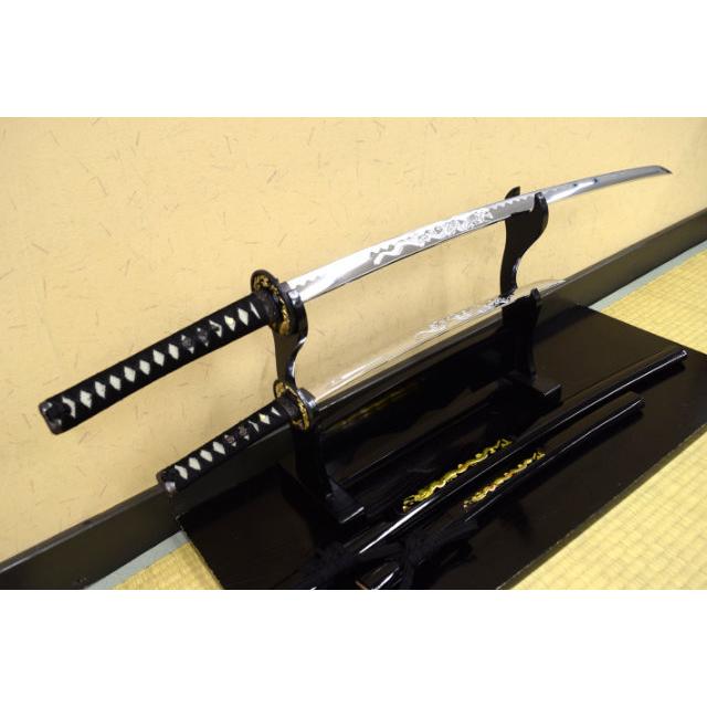 模造刀 彫金 竜黒 大刀 小刀セット 刀身竜彫 クリーニングクロス付