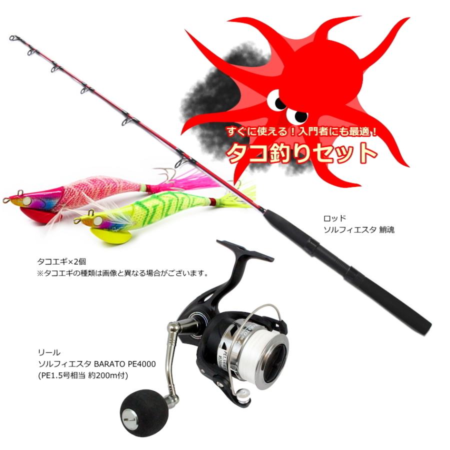 タコエギングセット ソルフィエスタ ロッド 鮹魂 110タイプ＋リールPE1