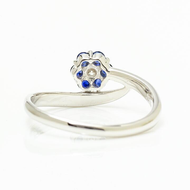 指輪 リング ブルーサファイア ダイヤモンド フラワーモチーフ