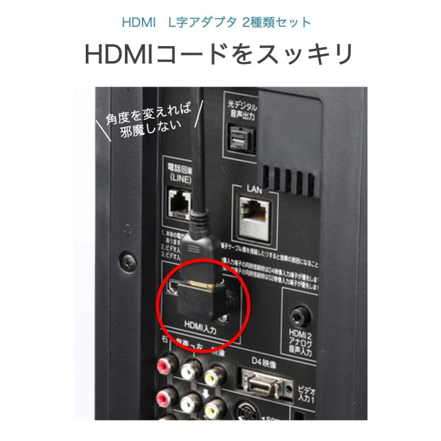 HDMI 角度調整 L型アダプタ 90度 270度 2種類セット (上向き・下向き