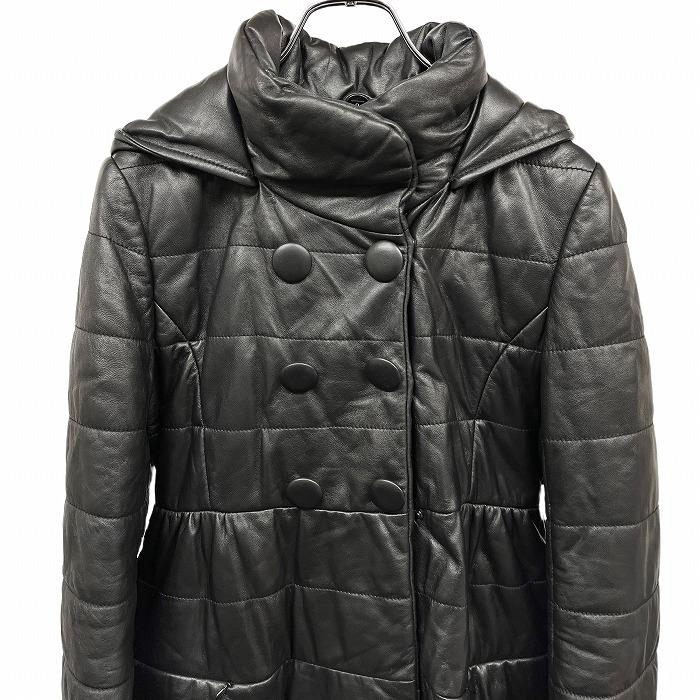BALMAIN（バルマン） 中綿 レザーコート フード脱着可 ハイネック 裏地