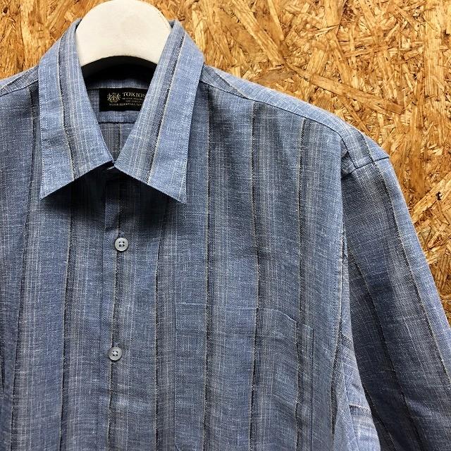 TOKIOS トーキョー L メンズ 若干薄手 シャツ マルチストライプ柄 胸
