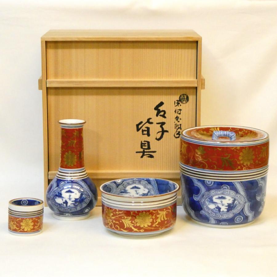 十一月の特売品】平安 手塚祥堂作 染付金襴手 唐草文台子皆具 茶道具