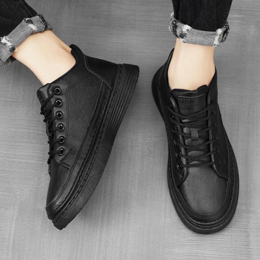 レザースニーカー メンズ フェイクレザー レザーシューズ 革靴 合皮