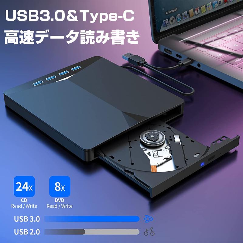 7in1 DVDドライブ 外付け USB 3.0 DVD CD Type-C パソコン プレーヤー