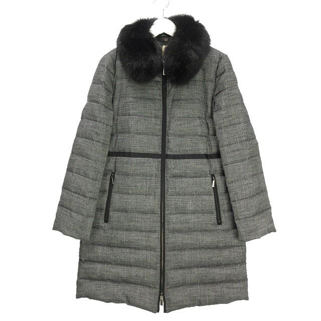 ダックス DAKS ツイード ダウンコート フォックスファー付き 40 グレー