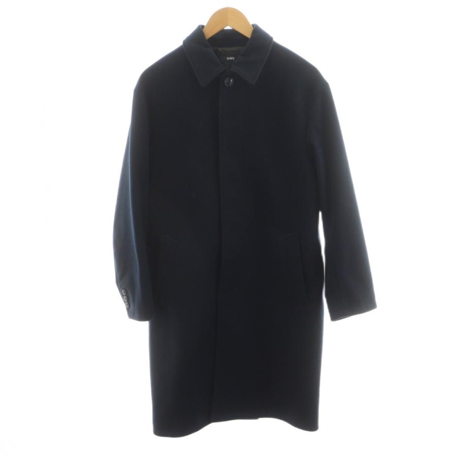 シップス SHIPS ステンカラーコート ロング アウター S 紺 ネイビー
