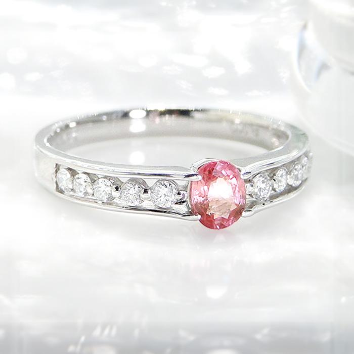 Pt950 パパラチアサファイア ダイヤモンド リング 天然 プラチナ 希少