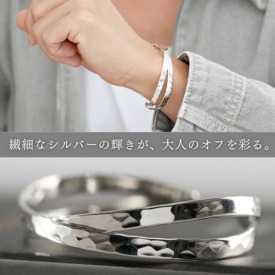 スターリング シルバー 925 ブレスレット シンプル 槌目 バングル