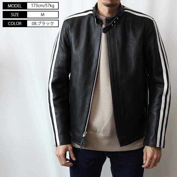 Schottクラッシックレーサー シングルライダース 袖白2本線 牛革S